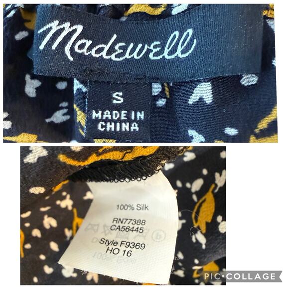 Madewell 100% Silk Off the Shoulder Top Small Falling Leaves Tie Sleeves Sheer - Picture 8 of 11